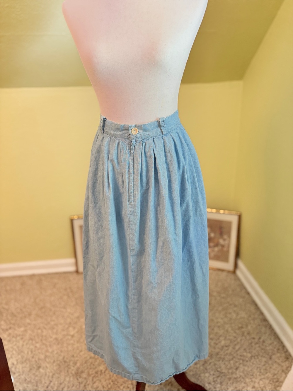 Vintage Smith & Hawken Pleated Denim Skirt High Waisted Light Wash Sz 10